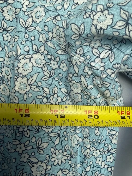 J Crew Blue Floral Smocked Button Up Blouse XXL Linen Cotton Puff Sleeve Shirt - Picture 12 of 15